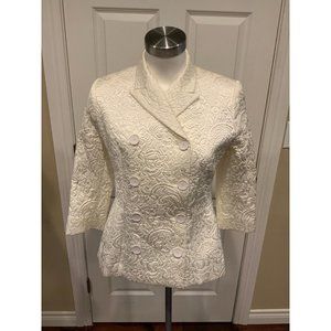 Rochas White Floral Jacquard Double Breasted Jacket, Size 8 (US), 42 (IT)